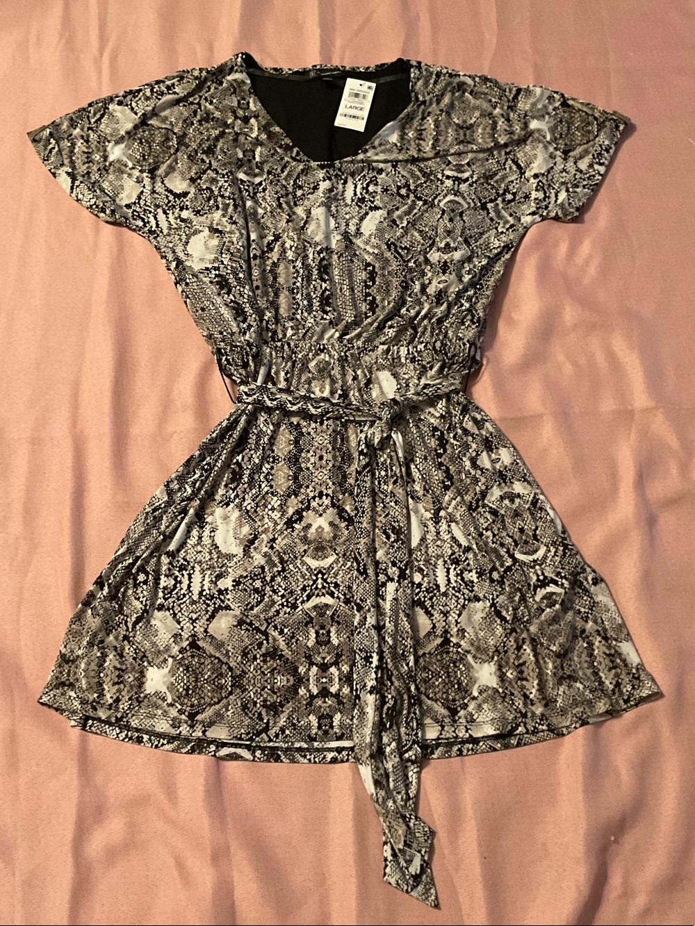 INC International Concepts Black and White Snake-Print Tie-Waist Mini Dress